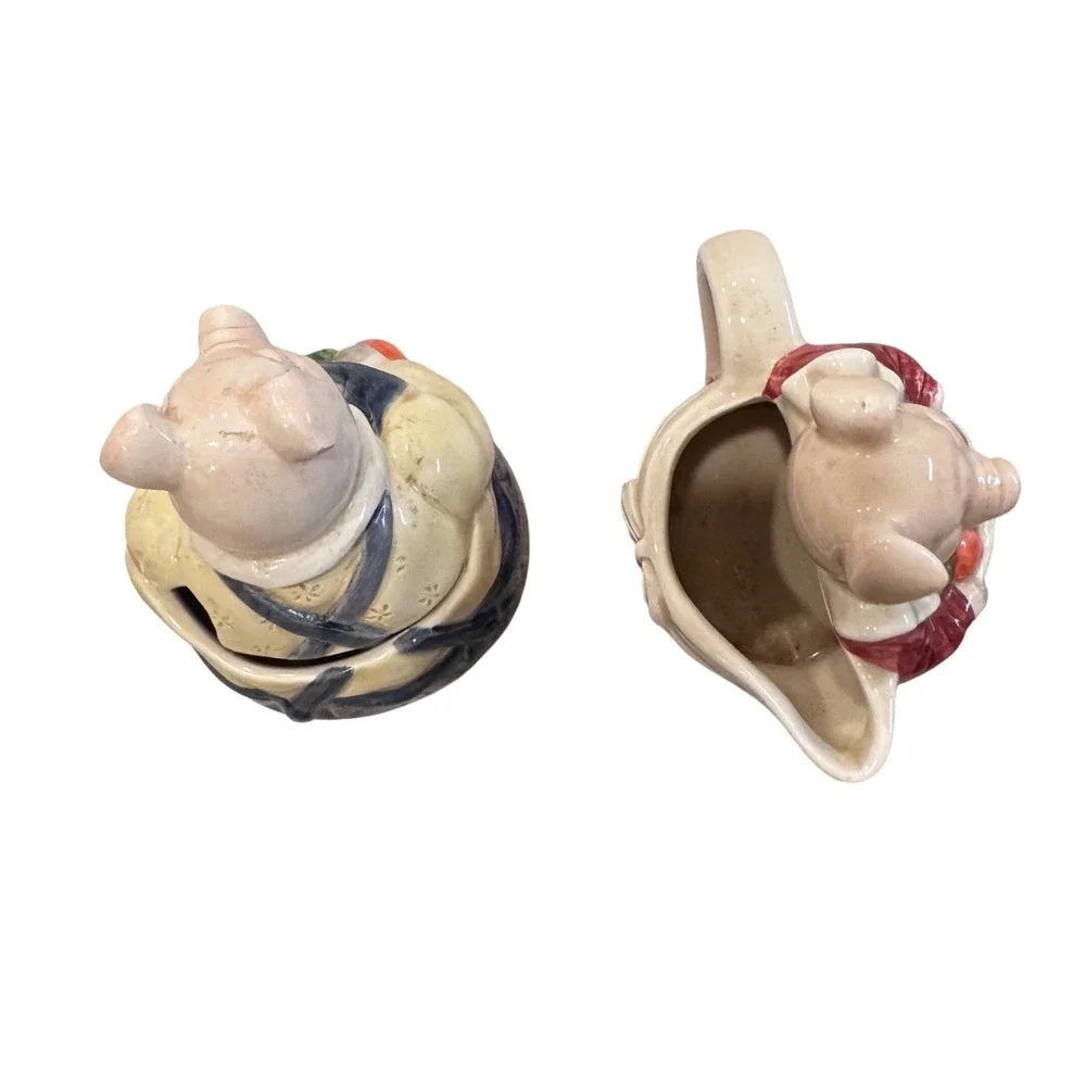 Edith Otagiri Collection Pig Farmer Creamer Sugar‎ Bowl Ceramic Male has chips